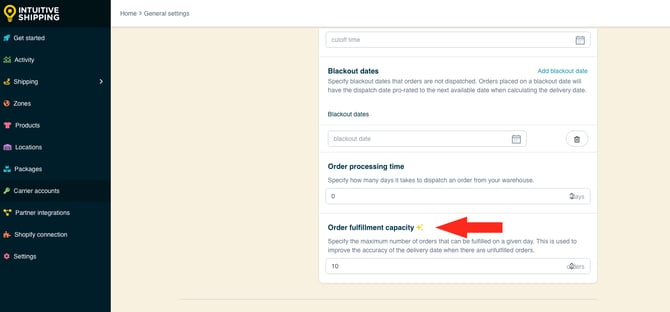IS - General Settings - Edit Order Fulfillment Capacity
