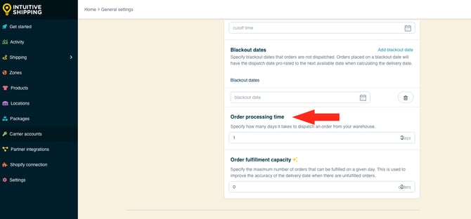 IS - General Settings - Edit Order Processing Time