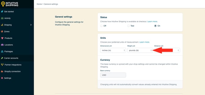 IS - General Settings - Edit Weight Unit