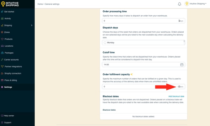 IS - General Settings - Order Fulfillment Capacity