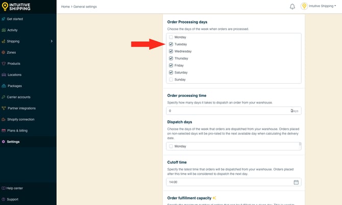 IS - General Settings - Order Processing Days