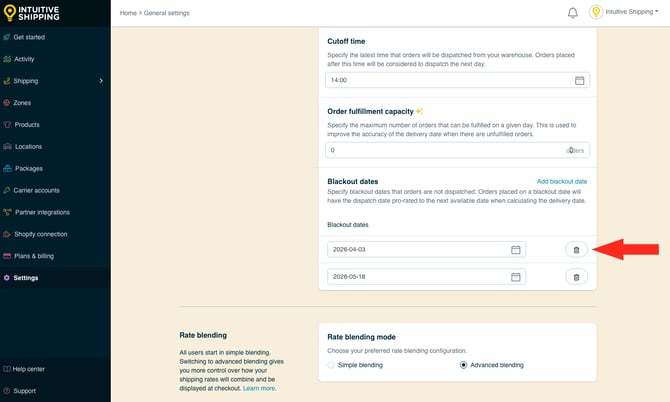 IS - General Settings - Remove Blackout Date