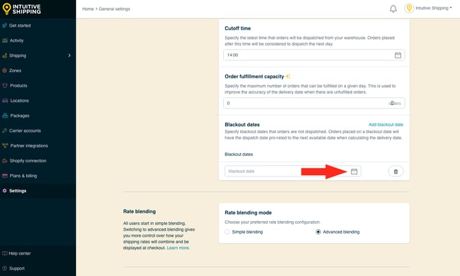 IS - General Settings - Select Blackout Date