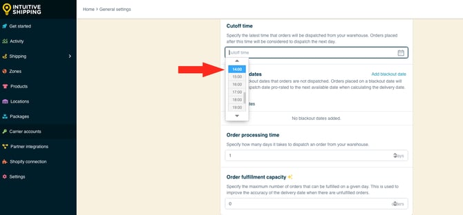 IS - General Settings - Select Cutoff Time