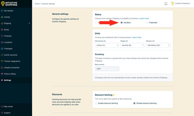 IS - General Settings - Status Sandbox