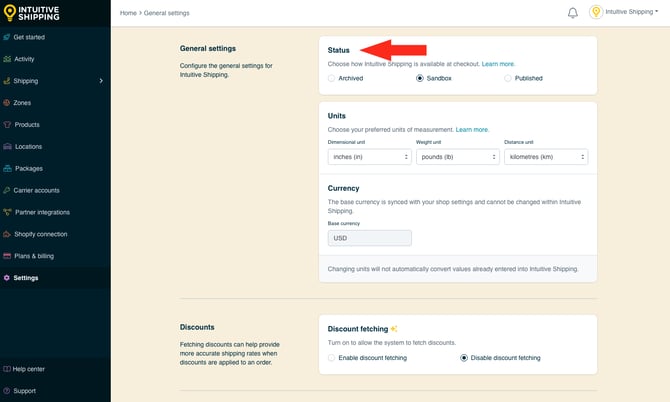 IS - General Settings - Status