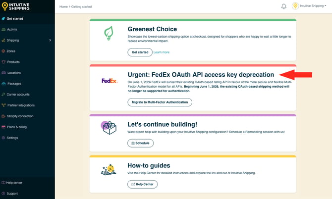 IS - Get Started - FedEx OAuth Migration Card