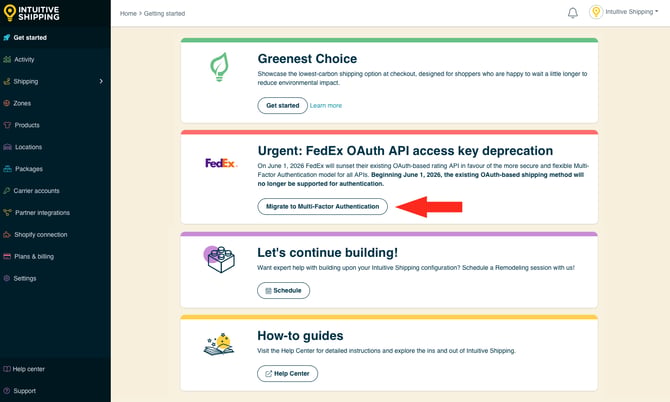 IS - Get Started - Migrate To FedEx MFA Button