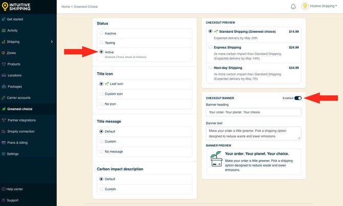IS - Greenest Choice - Checkout Banner Active and Enabled