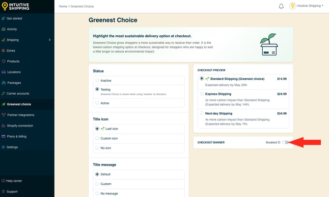 IS - Greenest Choice - Checkout Banner Disabled