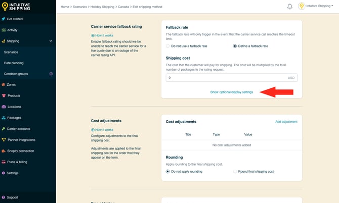 IS - Holiday Shipping Method - Show Optional Fallback Display Settings