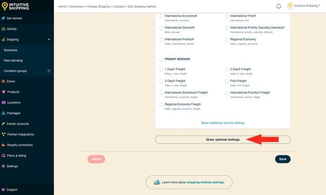 IS - Holiday Shipping Method - Show Optional Settings FedEx
