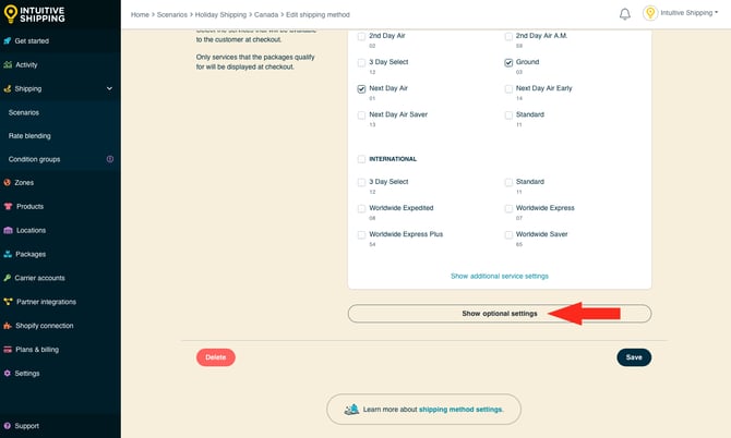 IS - Holiday Shipping Method - Show Optional Settings UPS-1
