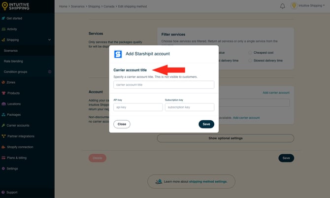 IS - Integrated Service Shipping Method - Add Account Title