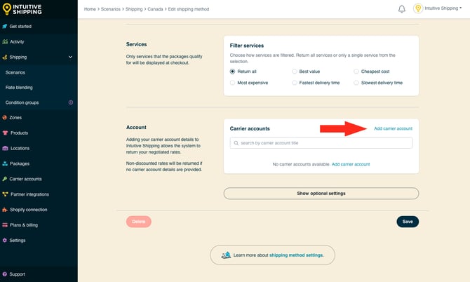 IS - Integrated Service Shipping Method - Add Account
