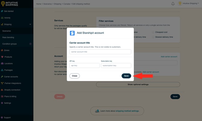 IS - Integrated Service Shipping Method - Save New Account