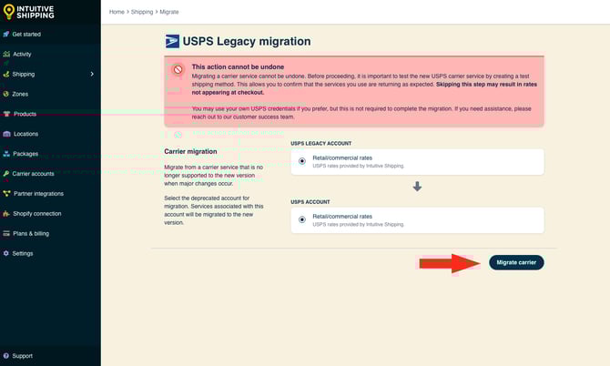 IS - Migrate USPS - Migrate Carrier Button