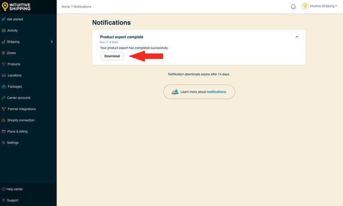 IS - Notifications -  Download Product Export