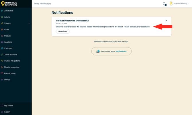 IS - Notifications -  Product Import Unsuccessful