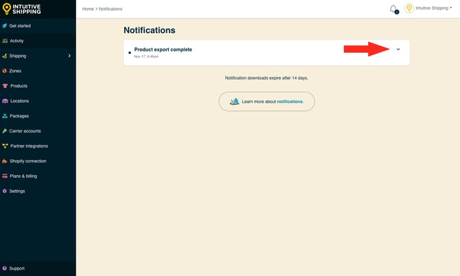 IS - Notifications - Product Export Drop Down