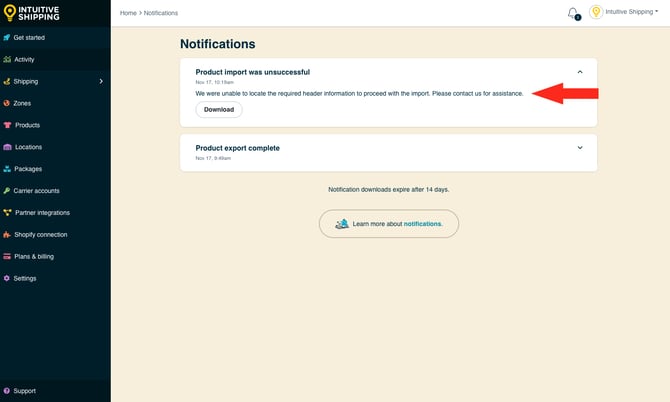 IS - Notifications - Product Import Unsuccessful