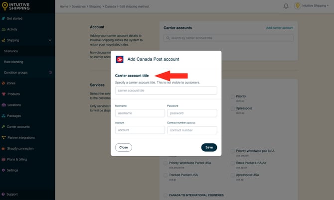 IS - Parcel Service Shipping Method - Add  Carrier Account Title