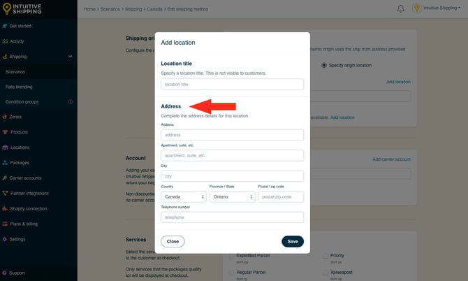 IS - Parcel Service Shipping Method - Add Location Address