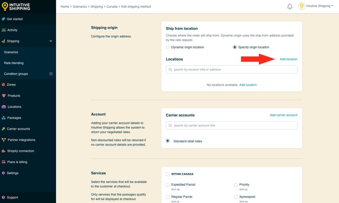IS - Parcel Service Shipping Method - Add Location