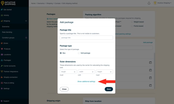 IS - Parcel Service Shipping Method - Add Package Additional Package Settings
