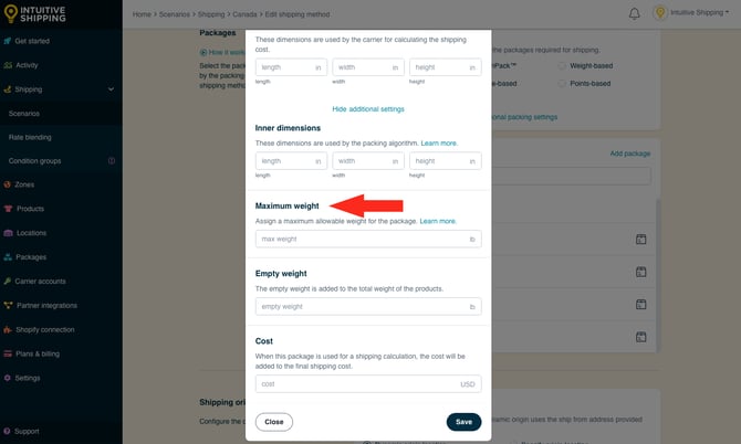 IS - Parcel Service Shipping Method - Add Package Maximum Weight