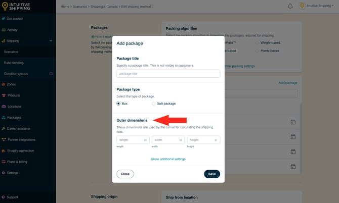 IS - Parcel Service Shipping Method - Add Package Outer Dimensions