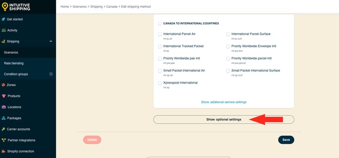 IS - Parcel Service Shipping Method - Canada Post - Show Optional Settings