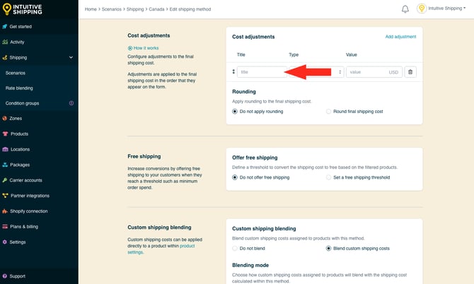 IS - Parcel Service Shipping Method - Cost Adjustment 1 Title