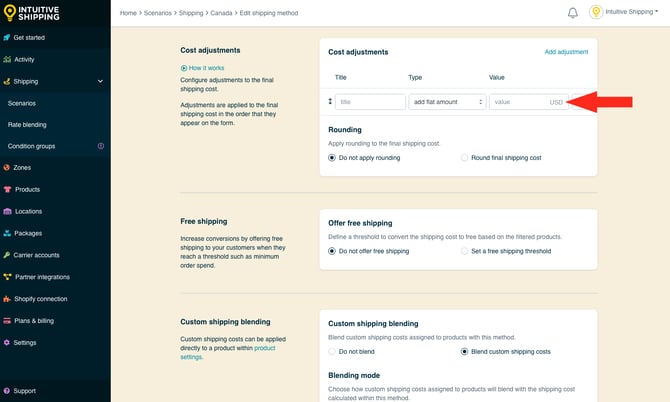 IS - Parcel Service Shipping Method - Cost Adjustment 1 Value