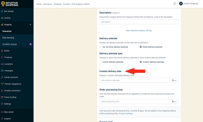 IS - Parcel Service Shipping Method - Custom Delivery Date