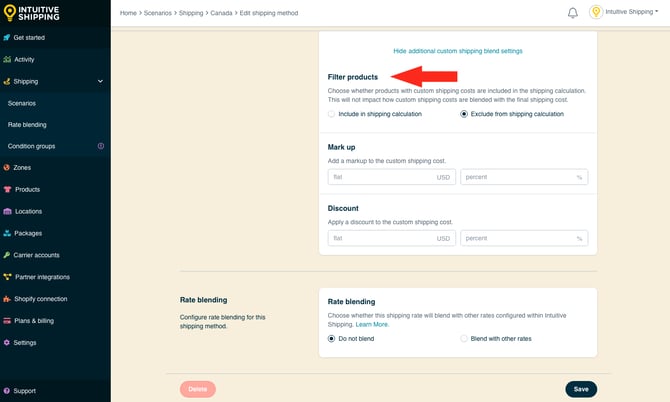 IS - Parcel Service Shipping Method - Custom Shipping Blending Filter Products