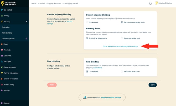 IS - Parcel Service Shipping Method - Custom Shipping Blending Show Additional Settings