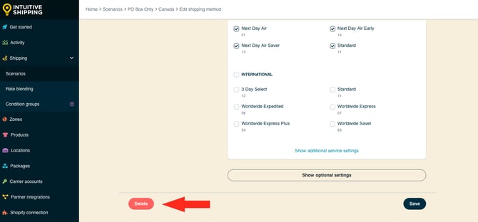 IS - Parcel Service Shipping Method - Delete UPS PO Box
