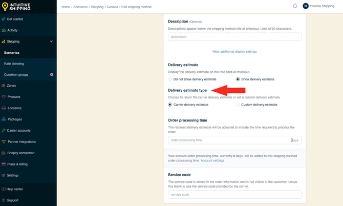 IS - Parcel Service Shipping Method - Delivery Estimate Type