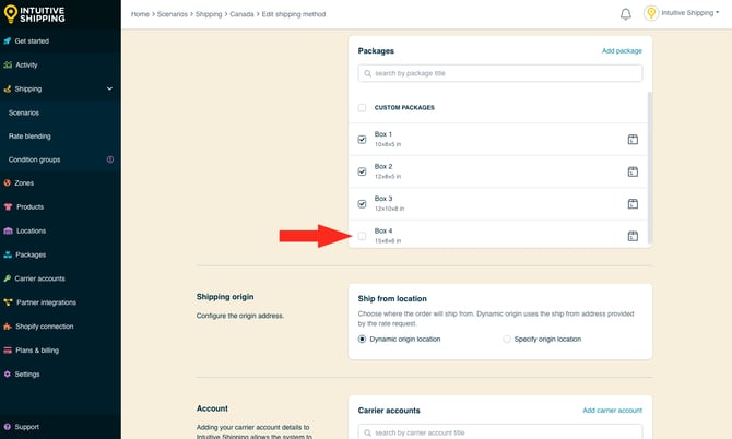 IS - Parcel Service Shipping Method - Deselect Specific Packages