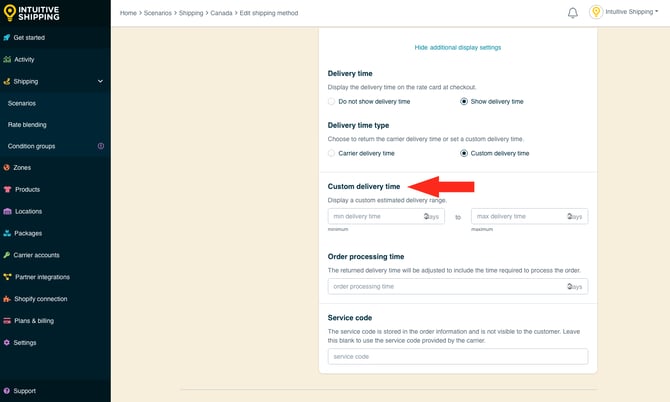 IS - Parcel Service Shipping Method - Edit Custom Delivery Time