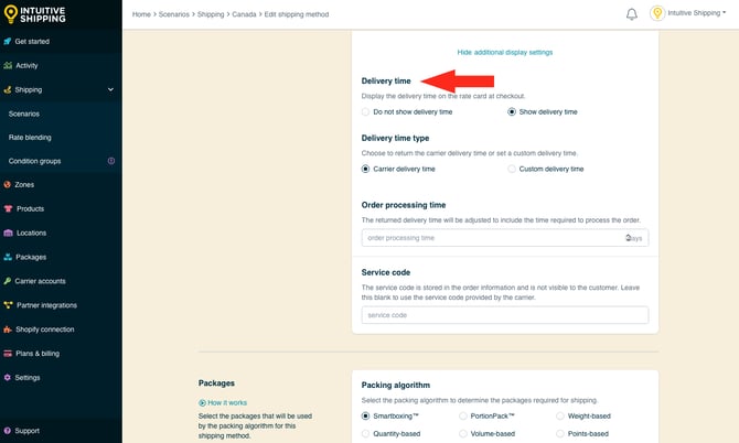IS - Parcel Service Shipping Method - Edit Delivery Time Setting