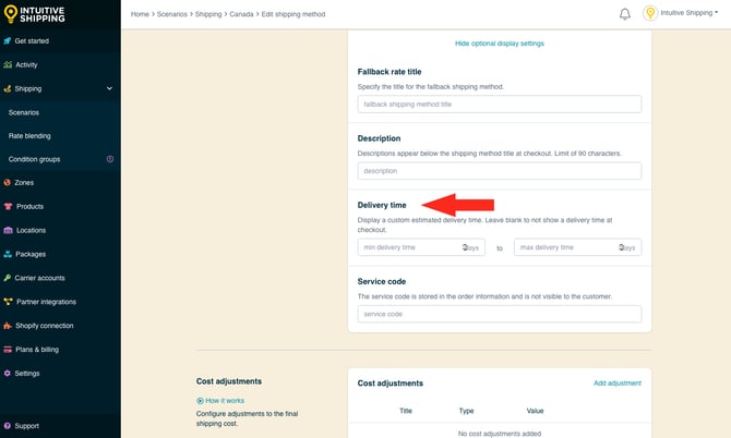 IS - Parcel Service Shipping Method - Fallback Rate Delivery Time