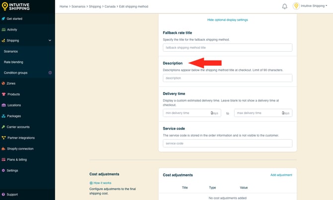 IS - Parcel Service Shipping Method - Fallback Rate Description