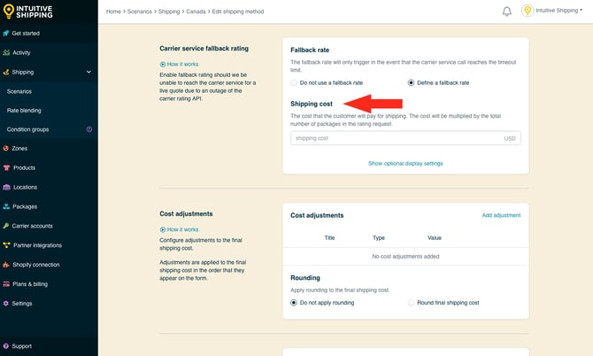 IS - Parcel Service Shipping Method - Fallback Rate Shipping Cost