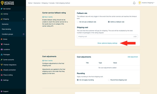 IS - Parcel Service Shipping Method - Fallback Rate Show Optional Display Settings