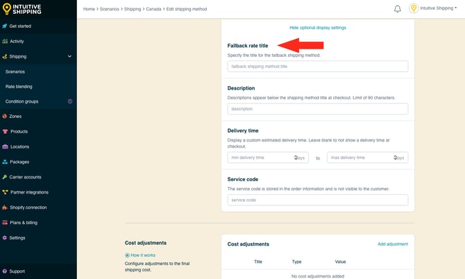 IS - Parcel Service Shipping Method - Fallback Rate Title