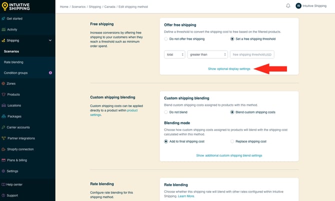 IS - Parcel Service Shipping Method - Free Shipping Threshold - Show Optional Display Settings