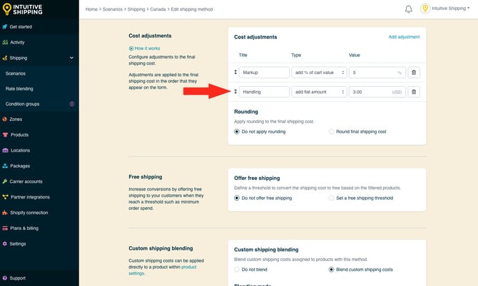 IS - Parcel Service Shipping Method - Move Cost Adjustment
