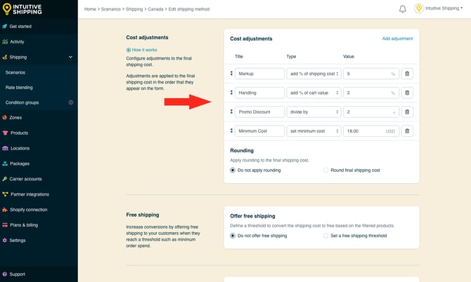 IS - Parcel Service Shipping Method - Multiple Cost Adjustments